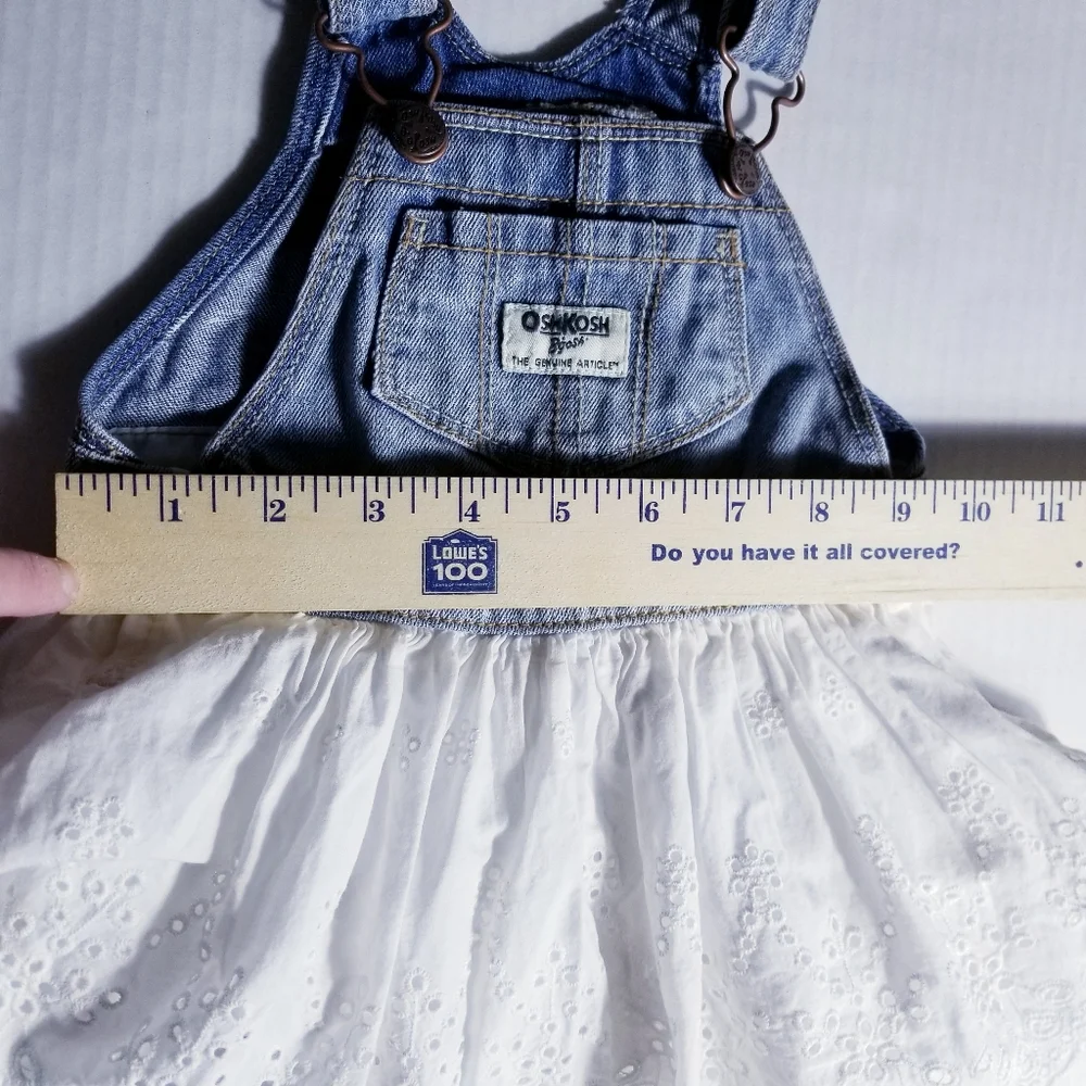 OSHKOSH JEAN BIB WHITE SKIRT GIRLS DRESS SIZE 9 MONTHS